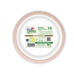 Piatto frutta monouso Twin - rotondo - diametro 17 cm - cellulosa - avana/bianco - Dopla Green - conf. 10 pezzi