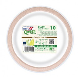 Piatto piano monouso Twin - rotondo - diametro 22 cm - cellulosa - avana/bianco - Dopla Green - conf. 10 pezzi