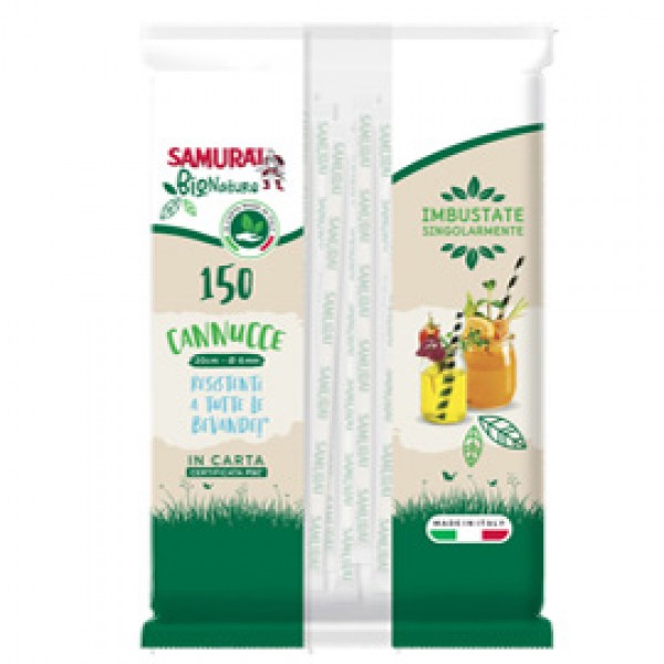 Cannuccia in carta - 20 cm - bianco/bianco-avana - imbustata singolarmente - Samurai Party - conf. 150 pezzi Cannuccia in carta - 20 cm - bianco/bianco-avana - imbustata singolarmente - Samurai Party - conf. 150 pezzi