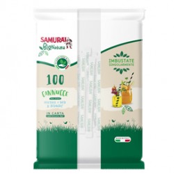 Cannuccia in carta - 14 cm - nero/bianco-avana - imbustata singolarmente - Samurai Party - conf. 100 pezzi