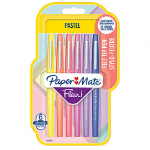 Pennarello Flair Nylon - colori assortiti Pastel - Papermate - conf. 6 pezzi