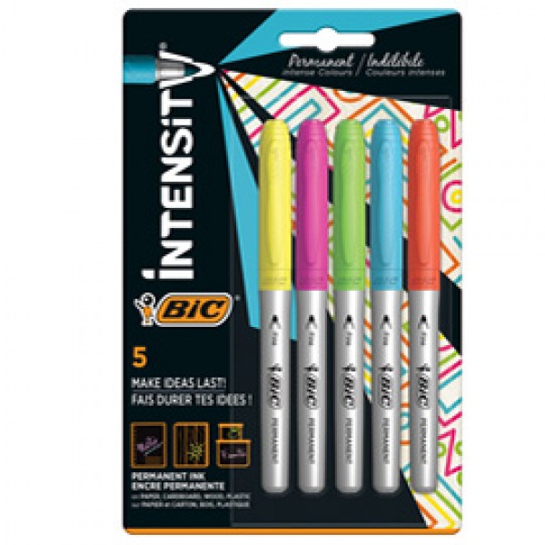 Marcatore Intensity Rainbow - indelebile - punta tonda - colori assortiti - Bic - conf. 5 pezzi Marcatore Intensity Rainbow - indelebile - punta tonda - colori assortiti - Bic - conf. 5 pezzi