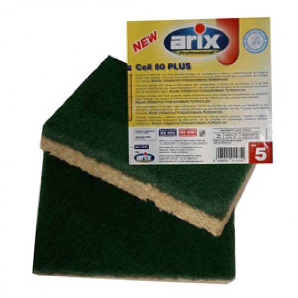 Spugna Cell 80 Plus - abrasiva - antibatterica - Arix - conf. 5 pezzi Spugna Cell 80 Plus - abrasiva - antibatterica - Arix - conf. 5 pezzi