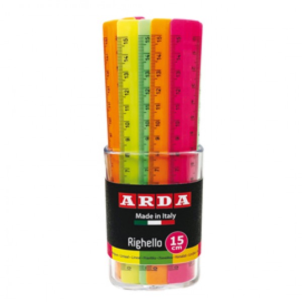 Righelli - 15 cm - colori assortiti fluo - Arda - barattolo 50 pezzi