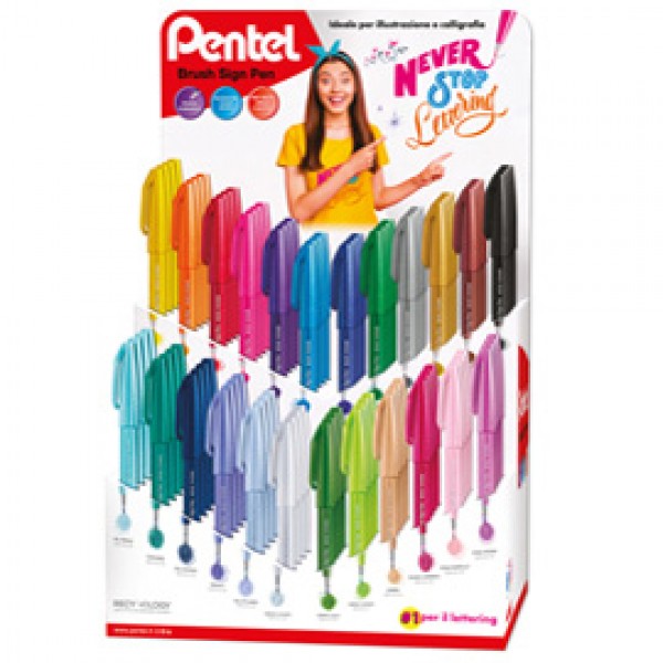 Pennarello Brush Sign Pen - colori assortiti - Pentel - expo 102 pezzi