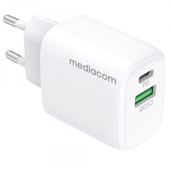 Caricatore da muro - 20 W - 1 porta USB - 1 porta USB Type-C - Mediacom Caricatore da muro - 20 W - 1 porta USB - 1 porta USB Type-C - Mediacom