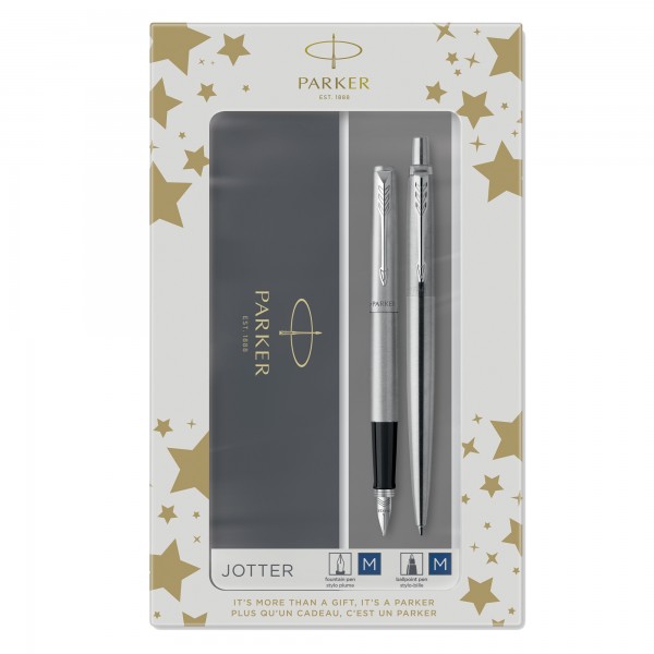 Gift Set DUO - Jotter stainless steel CT sfera + stilografica - punta media - Parker Gift Set DUO - Jotter stainless steel CT sfera + stilografica - punta media - Parker