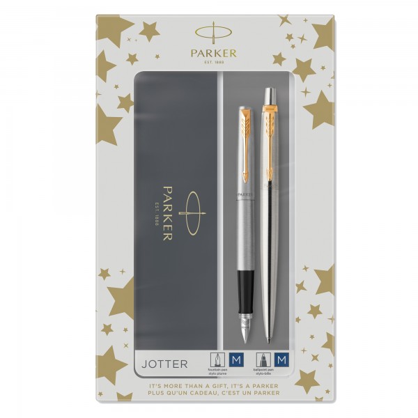 Gift Set DUO - Jotter stainless steel GT sfera + stilografica - punta media - Parker Gift Set DUO - Jotter stainless steel GT sfera + stilografica - punta media - Parker