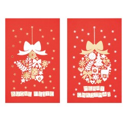 Biglietto Natale doppio - 9 x 14 cm - cartoncino rosso - fantasie assortite - Sadoch
