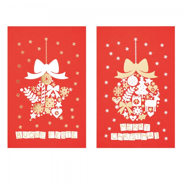 Biglietto Natale doppio - 9 x 14 cm - cartoncino rosso - fantasie assortite - Sadoch Biglietto Natale doppio - 9 x 14 cm - cartoncino rosso - fantasie assortite - Sadoch