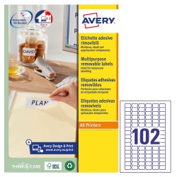 Etichette rimovibili - per stampanti laser/inkjet - 26 x 16 mm - 102 etichette per foglio - Avery - conf. 25 fogli