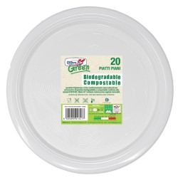 Piatto piano monouso - rotondo - diametro 22 cm - Mater-Bi - avorio - Dopla Green - conf. 20 pezzi