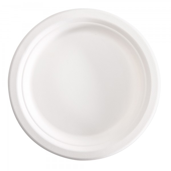 Piatto piano monouso - rotondo - diametro 18 cm - canna da zucchero - bianco - Signor Bio - conf. 125 pezzi Piatto piano monouso - rotondo - diametro 18 cm - canna da zucchero - bianco - Signor Bio - conf. 125 pezzi