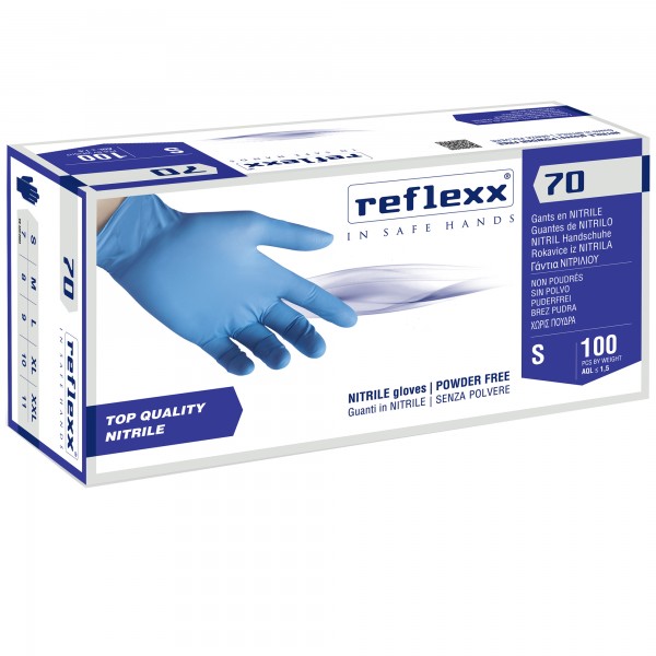 Guanti in nitrile R70 - senza polvere - tg S - azzurro - Reflexx - conf. 100 pezzi