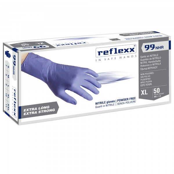 Guanti in nitrile ultra resist R99 - manichetta lunga - tg M - indaco - Reflexx - conf. 50 pezzi Guanti in nitrile ultra resist R99 - manichetta lunga - tg M - indaco - Reflexx - conf. 50 pezzi