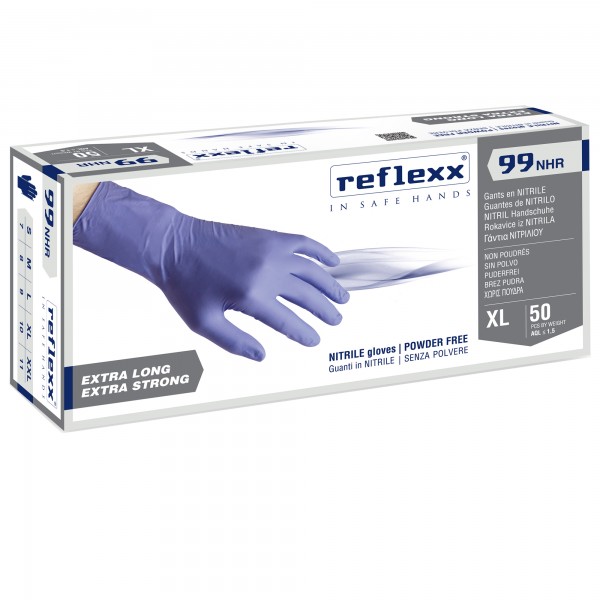 Guanti in nitrile ultra resist R99 - manichetta lunga - tg L - indaco - Reflexx - conf. 50 pezzi