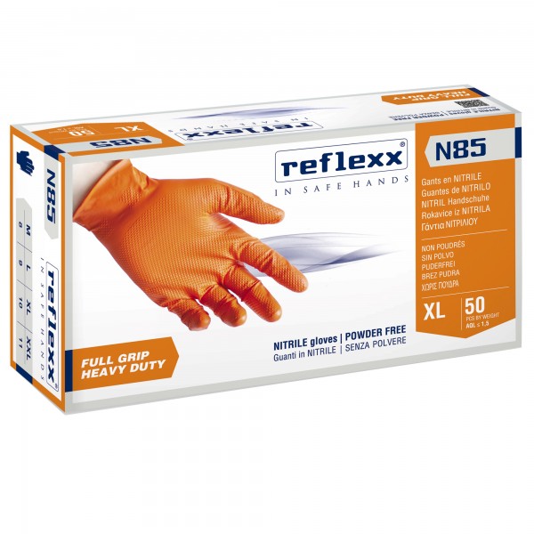 Guanti in nitrile N85 - ultra resistenti - tg XL - arancione - Reflexx - conf. 50 pezzi Guanti in nitrile N85 - ultra resistenti - tg XL - arancione - Reflexx - conf. 50 pezzi