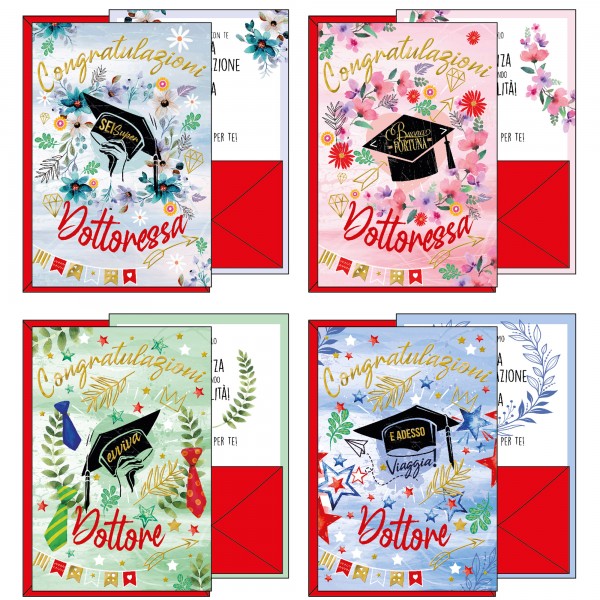 Biglietto auguri portasoldi Laurea - 4 soggetti assortiti - Kartos Biglietto auguri portasoldi Laurea - 4 soggetti assortiti - Kartos