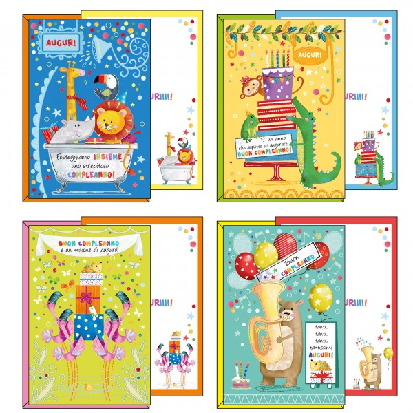 Biglietto auguri Buon Compleanno - tema bambini - 4 soggetti assortiti - Kartos Biglietto auguri Buon Compleanno - tema bambini - 4 soggetti assortiti - Kartos
