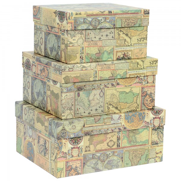 Set scatole regalo grandi - dimensioni assortite - fantasia Maps - Kartos - conf. 3 pezzi