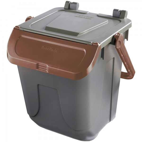 Contenitore portarifiuti Ecology - con sportello e maniglione - 25 L - grigio/bruno - Mobil Plastic Contenitore portarifiuti Ecology - con sportello e maniglione - 25 L - grigio/bruno - Mobil Plastic