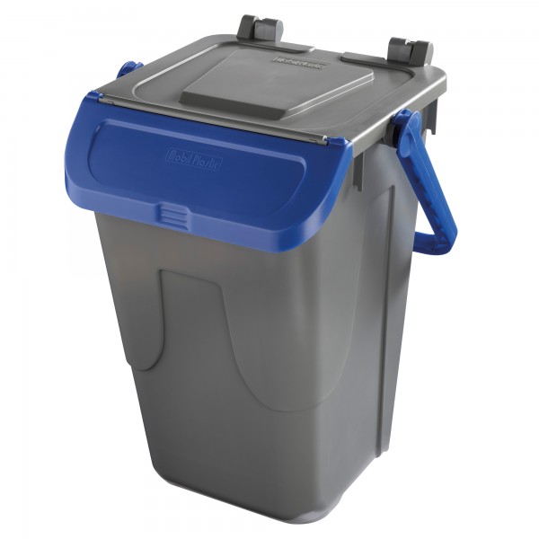 Contenitore portarifiuti Ecology - con sportello e maniglione - 35 L - grigio/blu - Mobil Plastic Contenitore portarifiuti Ecology - con sportello e maniglione - 35 L - grigio/blu - Mobil Plastic