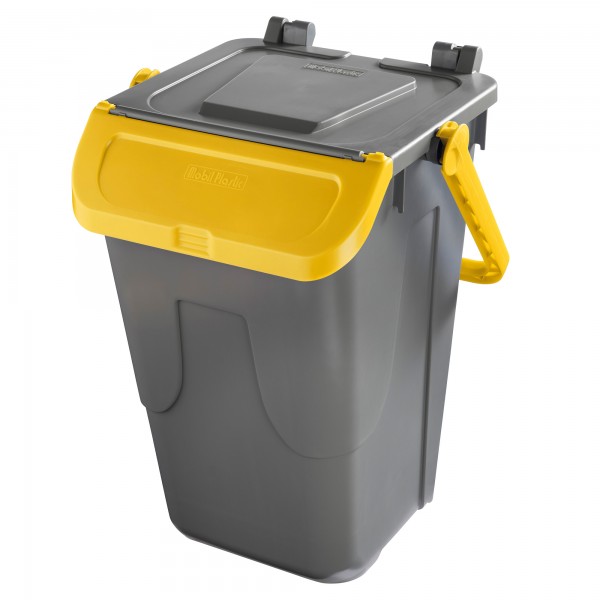 Contenitore portarifiuti Ecology - con sportello e maniglione - 35 L - grigio/giallo - Mobil Plastic Contenitore portarifiuti Ecology - con sportello e maniglione - 35 L - grigio/giallo - Mobil Plastic