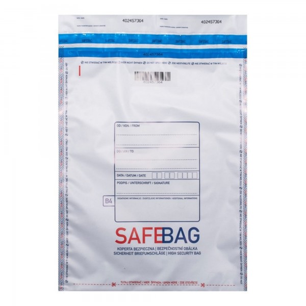Sacchetti di sicurezza Safe Bag - per corrieri - B4 - 25,6 x 37 + 4 cm - PE - bianco - Bong Packaging - conf. 100 pezzi Sacchetti di sicurezza Safe Bag - per corrieri - B4 - 25,6 x 37 + 4 cm - PE - bianco - Bong Packaging - conf. 100 pezzi