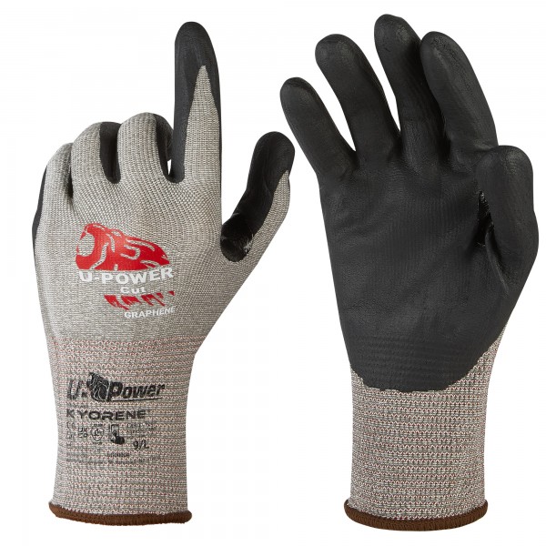 Guanti di protezione CUT - con polsino giallo - taglia 08 - grigio/nero - U-Power Guanti di protezione CUT - con polsino giallo - taglia 08 - grigio/nero - U-Power