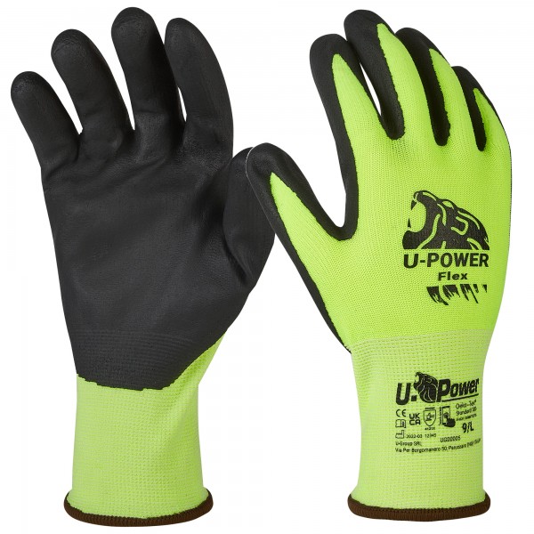 Guanti di protezione FLEX - con polsino nero - taglia 10 - verde fluo/nero - U-Power Guanti di protezione FLEX - con polsino nero - taglia 10 - verde fluo/nero - U-Power
