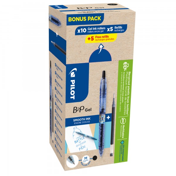 Roller gel B2P Ecoball - punta 0,7 mm - 10 refill B2P inclusi - nero - Pilot - conf. 20 pezzi Roller gel B2P Ecoball - punta 0,7 mm - 10 refill B2P inclusi - nero - Pilot - conf. 20 pezzi