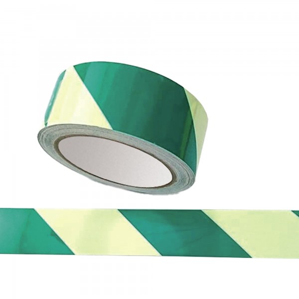 Nastro fotoluminescente adesivo - 4 cm x 10 m - giallo/strisce verdi Nastro fotoluminescente adesivo - 4 cm x 10 m - giallo/strisce verdi