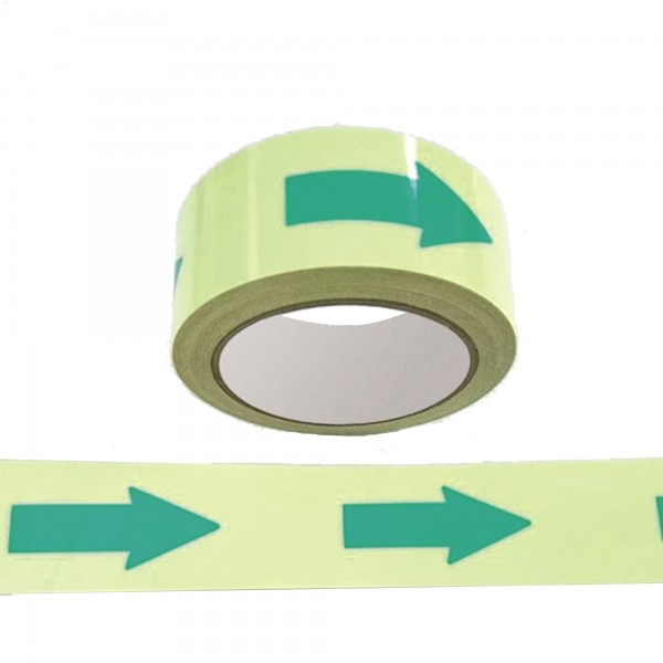 Nastro fotoluminescente adesivo - 4 cm x 10 m - giallo/frecce verdi Nastro fotoluminescente adesivo - 4 cm x 10 m - giallo/frecce verdi