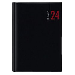 Agenda giornaliera 2024 - copertina in carta imbottita - 14,5 x 20,5 cm - nero