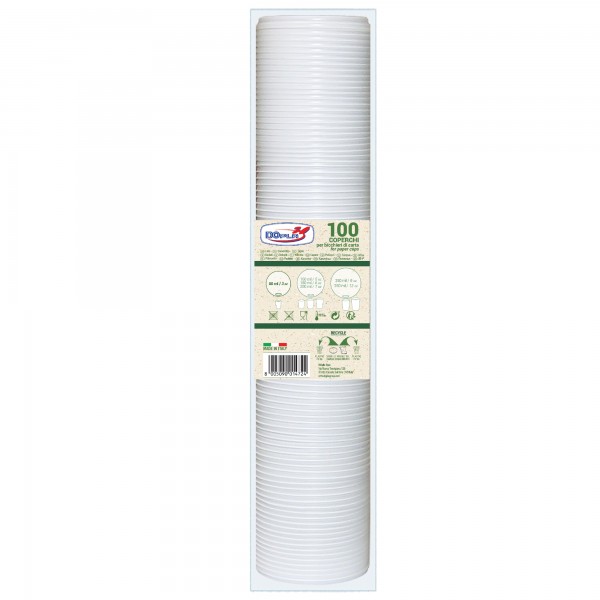 Coperchio in plastica - per bicchieri di carta da100 ml - bianco - Dopla - conf. 100 pezzi Coperchio in plastica - per bicchieri di carta da100 ml - bianco - Dopla - conf. 100 pezzi