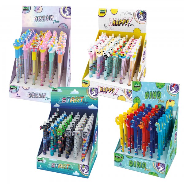 Box penne cancellabili - 4 expo da banco - fantasie assortite - Lebez - conf. 144 pezzi Box penne cancellabili - 4 expo da banco - fantasie assortite - Lebez - conf. 144 pezzi