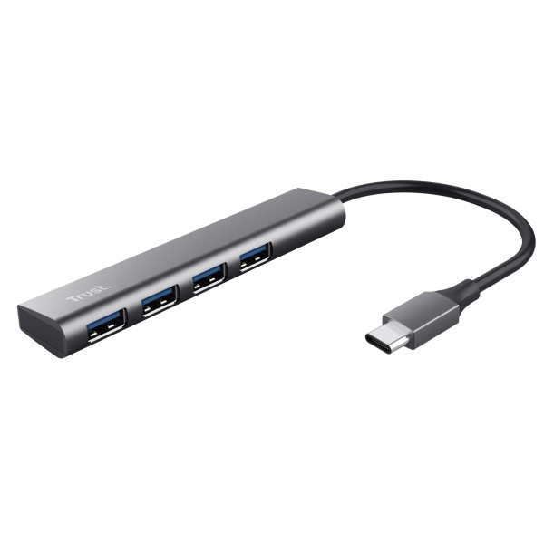 Hub Halyx - 4 porte - da USB-C a USB-A 3.2 Gen1 - alluminio - grigio - Trust