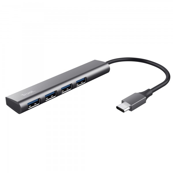 Hub Halyx - 4 porte - da USB-C a USB-A 3.2 Gen1 - alluminio - grigio - Trust Hub Halyx - 4 porte - da USB-C a USB-A 3.2 Gen1 - alluminio - grigio - Trust
