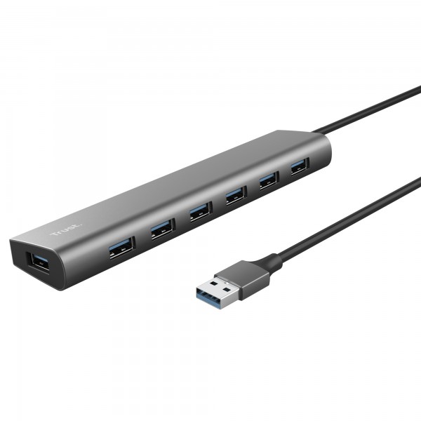 Hub Halyx - 7 porte - USB 3.2 Gen 1 - alluminio - grigio - Trust Hub Halyx - 7 porte - USB 3.2 Gen 1 - alluminio - grigio - Trust