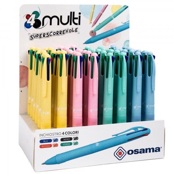 Penna a sfera scatto 4 Color - colori pastello assortiti - Osama - expo 48 pezzi