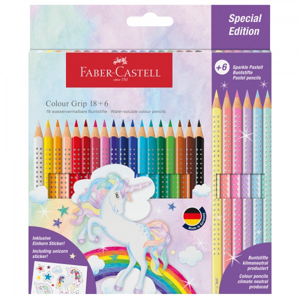 Astuccio 18 matite Colour Grip + 6 matite Sparkle - colori assortiti - Faber Castell