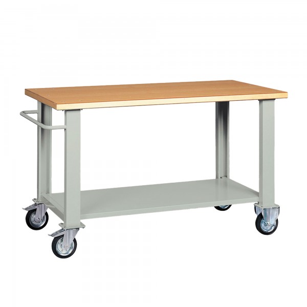 Banco da lavoro - con ruote - 200 x 75 x 90 cm - grigio/legno - Tecnotelai Banco da lavoro - con ruote - 200 x 75 x 90 cm - grigio/legno - Tecnotelai