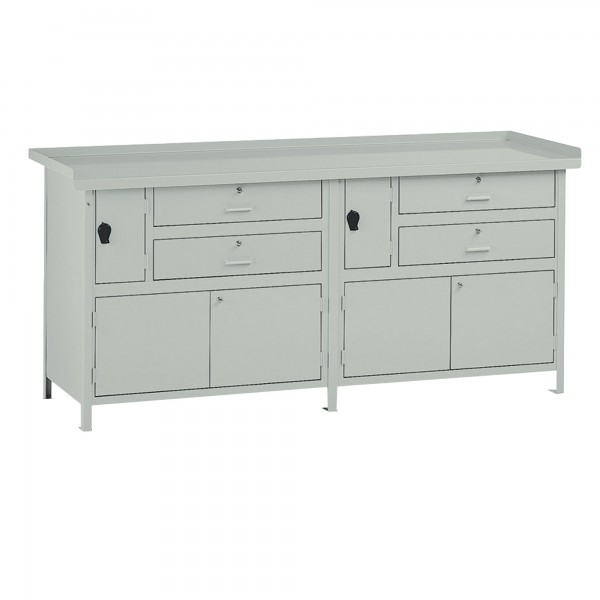 Banco da lavoro - con 4 cassetti e 2 vano - 200 x 67 x 90 cm - grigio - Tecnotelai Banco da lavoro - con 4 cassetti e 2 vano - 200 x 67 x 90 cm - grigio - Tecnotelai
