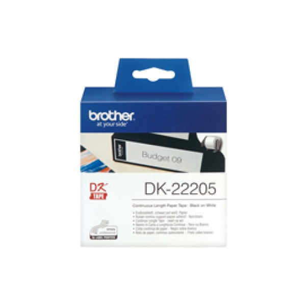 Brother - Rotolo etichetta continua - Nero/Bianco - 62mm x 30,48mt - DK22205 Brother - Rotolo etichetta continua - Nero/Bianco - 62mm x 30,48mt - DK22205