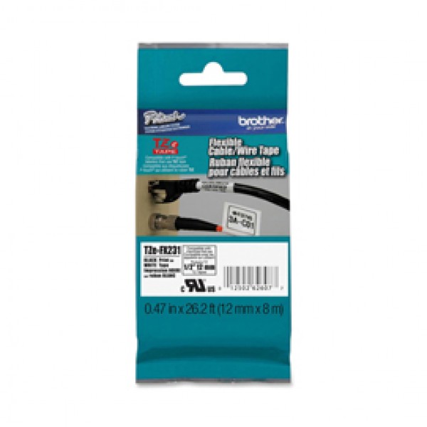 Brother - Nastro laminato flessibile - Nero/Bianco - TZEFX231 - 12mm x 8mt Brother - Nastro laminato flessibile - Nero/Bianco - TZEFX231 - 12mm x 8mt