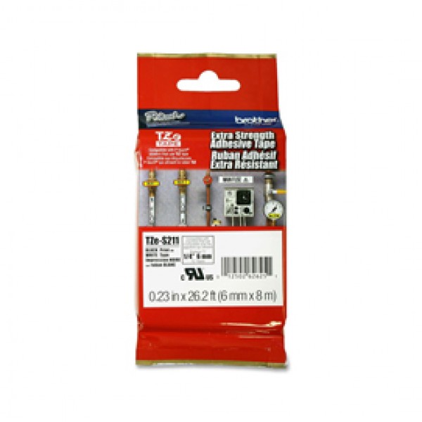 Brother - Nastro con adesivo resistente - Nero/Bianco - TZES211 - 6mm x 8mt Brother - Nastro con adesivo resistente - Nero/Bianco - TZES211 - 6mm x 8mt
