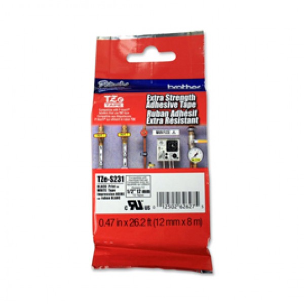 Brother - Nastro con adesivo resistente - Nero/Bianco - TZES231 - 12mm x 8mt Brother - Nastro con adesivo resistente - Nero/Bianco - TZES231 - 12mm x 8mt