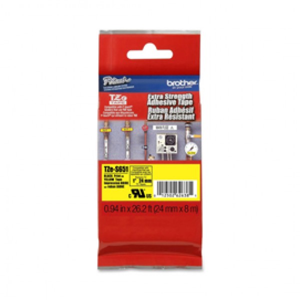 Brother - Nastro con adesivo resistente - Nero/Giallo - TZES651 - 24mm x 8mt Brother - Nastro con adesivo resistente - Nero/Giallo - TZES651 - 24mm x 8mt