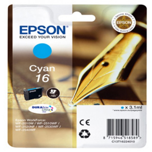 Epson - Cartuccia ink - 16 - Ciano - C13T16224012 - 3,1ml Epson - Cartuccia ink - 16 - Ciano - C13T16224012 - 3,1ml