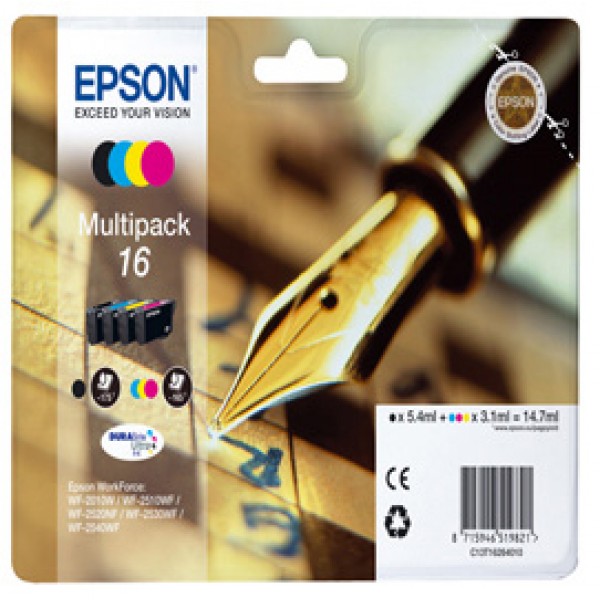 Epson - Multipack Cartuccia ink - 16 - C/M/Y/K - C13T16264012 - C/M/Y 3,1ml cad - K 5,4ml Epson - Multipack Cartuccia ink - 16 - C/M/Y/K - C13T16264012 - C/M/Y 3,1ml cad - K 5,4ml